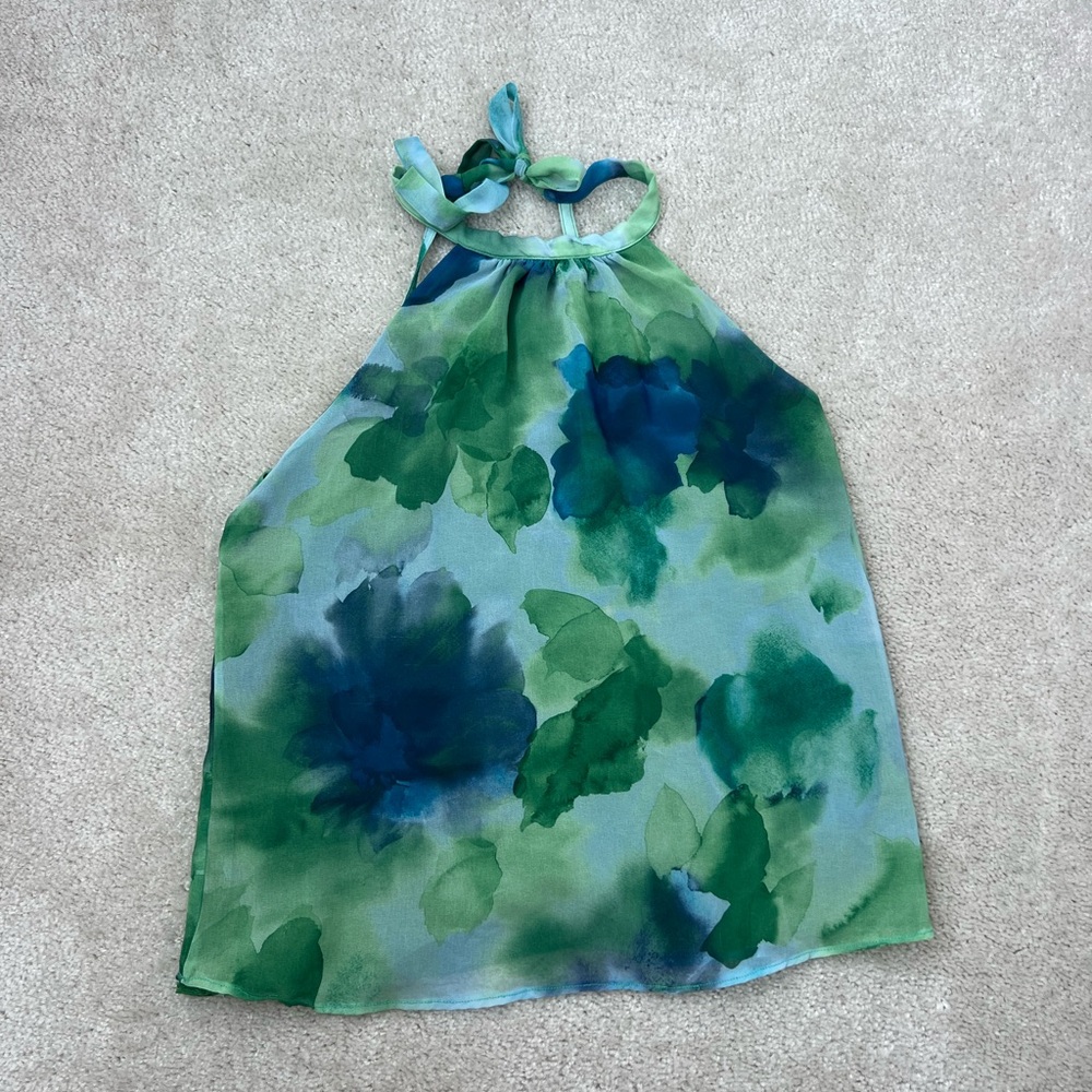 Watercolor Floral Halter Top in Green and Blue